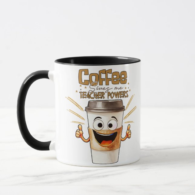Coffee gives me powers of teacher mug (Left)