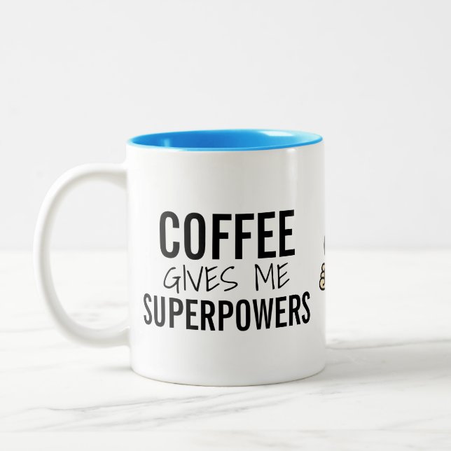 Coffee Gives Me Superpowers - Kloey Two-Tone Coffee Mug (Left)