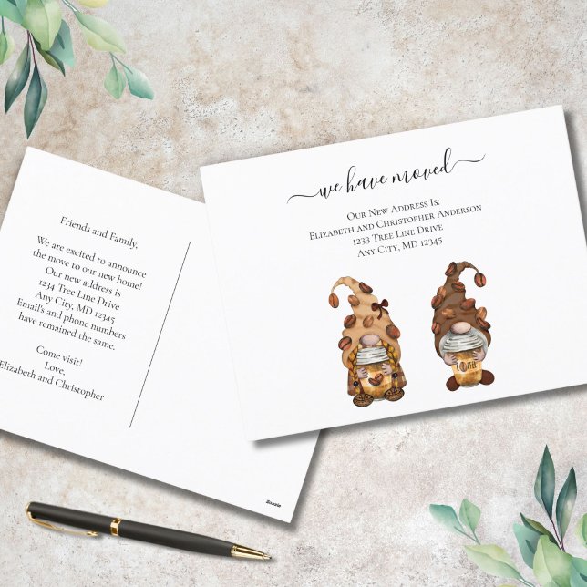 Coffee Gnome Moving New Home Announcement Postcard (Coffee Gnome Moving Announcement postcard)