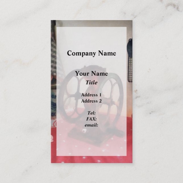 Coffee Grinder on Red Tablecloth Business Card (Front)