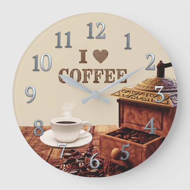 Coffee Grinder With I Love Coffee Beans Large Clock (Front)