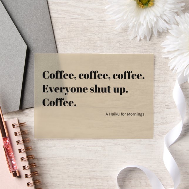 Coffee Haiku for Mornings black Typography Vellum Invitations (Wedding)