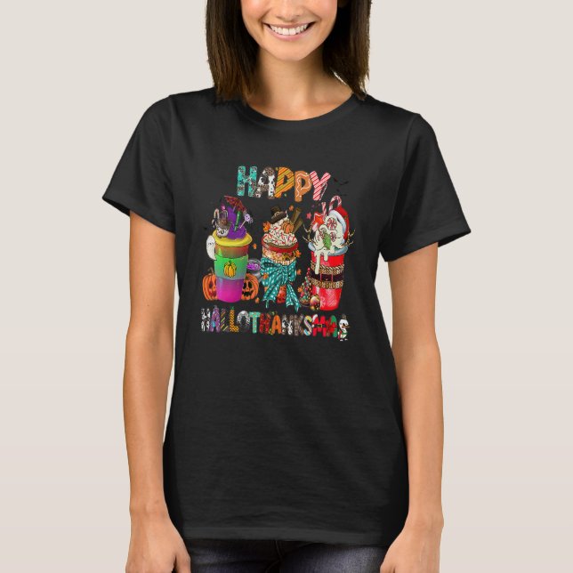 Coffee Halloween Thanksgiving Christmas Happy Hall T-Shirt (Front)