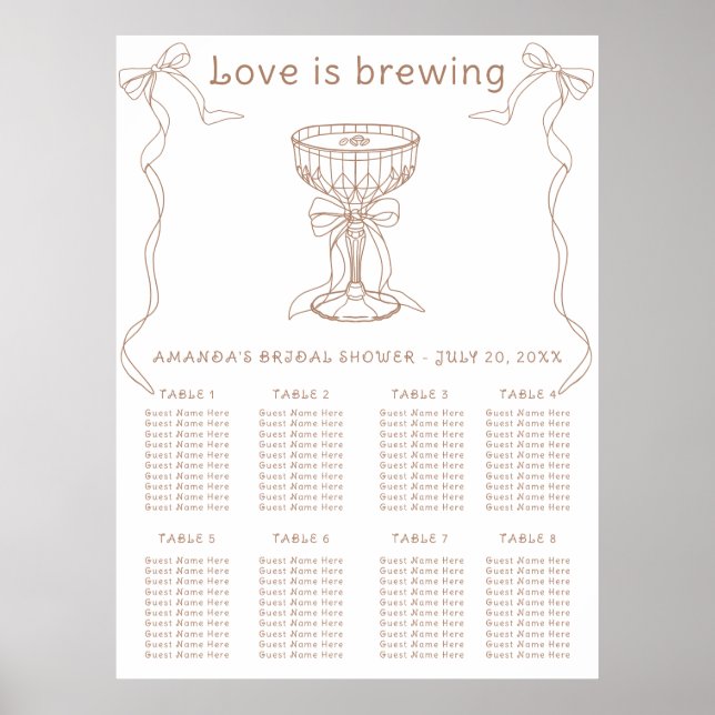 Coffee Hand Drawn Bridal shower seating chart (Front)