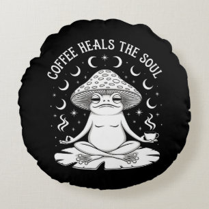 Coffee Heals the Soul Frog Round Cushion
