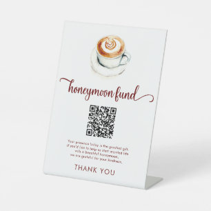 Coffee Honeymoon Fund QR Code Bridal Shower Pedestal Sign