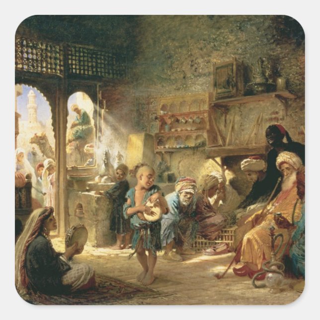 Coffee House in Cairo, 1870s Square Sticker (Front)