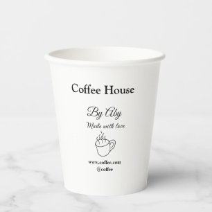 Coffee house made with love add text website socia paper cups