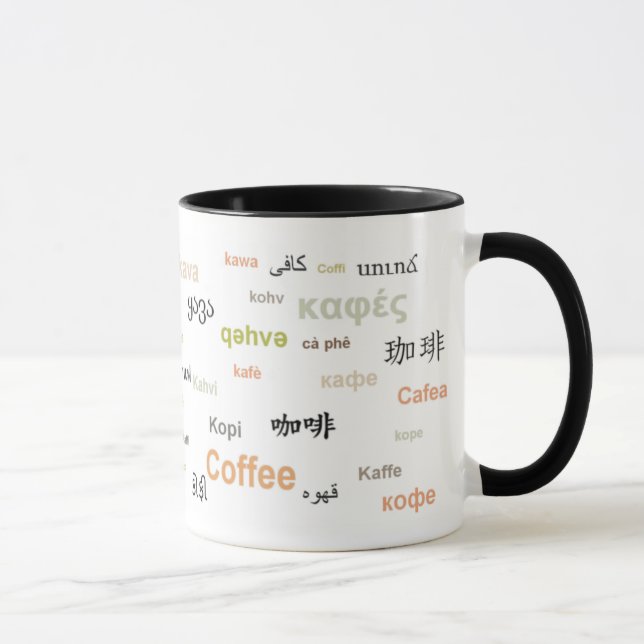 Coffee in different languages (orange) mug (Right)