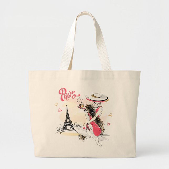 Coffee In Paris | Travel Large Tote Bag (Front)