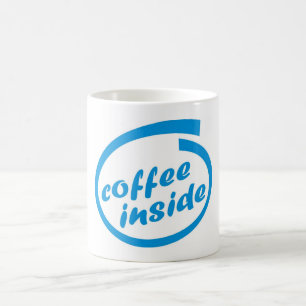 Coffee inside (cafe). Funny hot drink mug. Mug