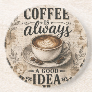 Coffee Is Always a Good Idea  Rustic Café Decor Coaster