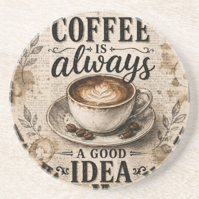 Coffee Is Always a Good Idea  Rustic Café Decor Coaster (Front)