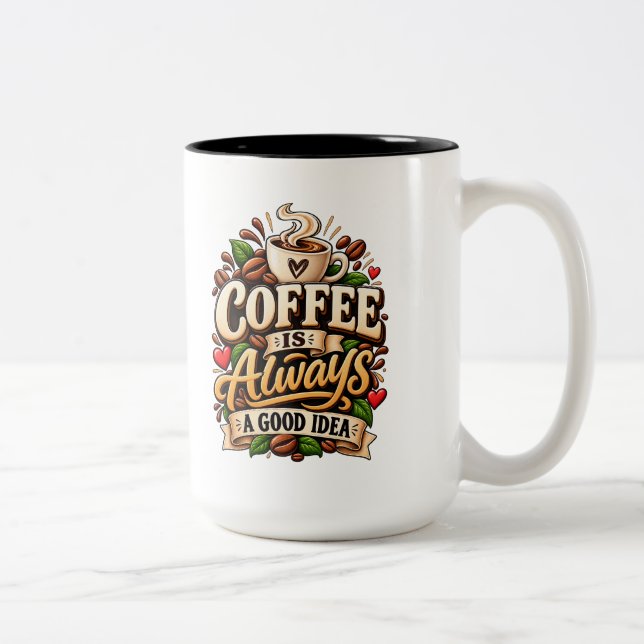 Coffee Is Always A Good Idea Two-Tone Coffee Mug (Right)
