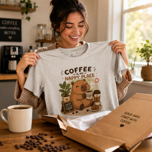 Coffee Is My Happy Place Cute Capybara Coffee Love Tri-Blend Shirt