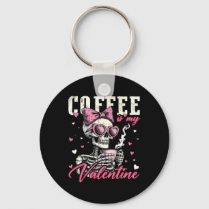Coffee Is My Valentine Skeleton Bow Heart Girl Wom Key Ring