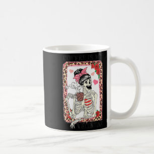 Coffee Is My Valentine Skeleton Messy Leopard Bun Coffee Mug