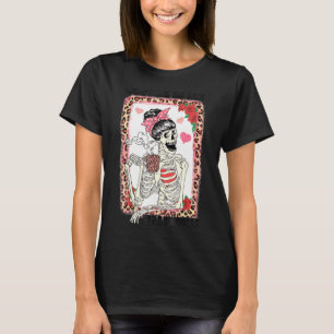 Coffee Is My Valentine Skeleton Messy Leopard Bun T-Shirt