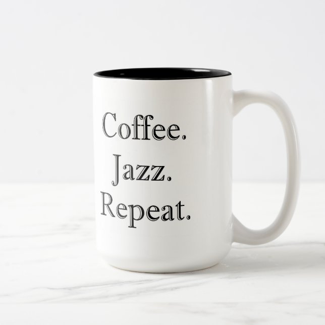Coffee. Jazz. Repeat. (15oz mug) Two-Tone Coffee Mug (Right)