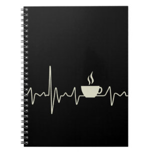 Coffee junkie espresso design with heartbeat notebook
