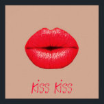 Coffee kiss kiss red lips pop art poster<br><div class="desc">A pop Art image of bright red  crimson lips puckering up for a kiss against a coffee colored background. This design is inspired by pop art,  modern art,  graphic art,  hipster culture and is sure to be a statement piece in your home.</div>
