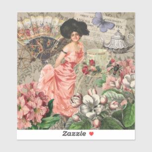 Coffee Lady Victorian Woman Pink Classy