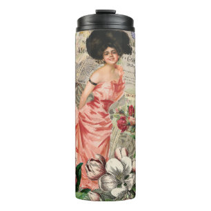 Coffee Lady Victorian Woman Pink Classy Thermal Tumbler