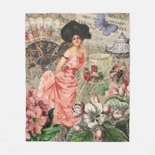 Coffee Lady Victorian Woman Pink Rich Gown Fleece Blanket