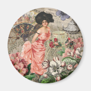 Coffee Lady Victorian Woman Pink Rich Gown Magnet