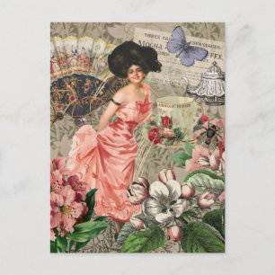 Coffee Lady Victorian Woman Pink Rich Gown Postcard