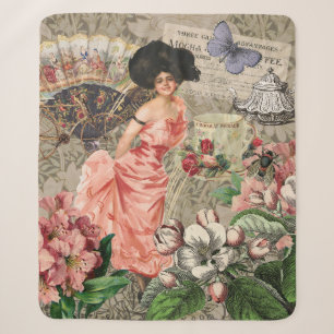 Coffee Lady Victorian Woman Pink Rich Gown Sherpa Blanket
