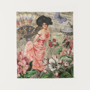 Coffee Lady Victorian Woman Pink Rich Gown Tapestry