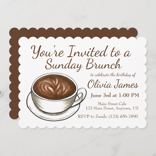 Coffee Latte Birthday Bridal Wedding Shower Brunch Invitation (Front/Back)