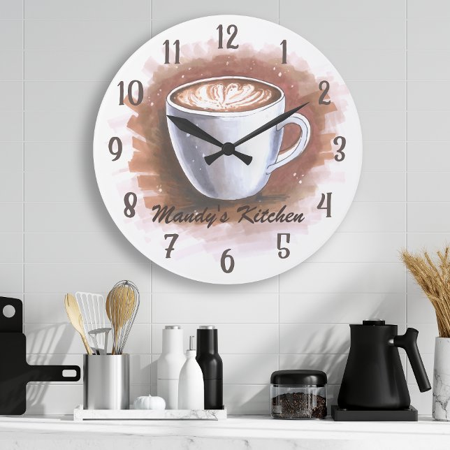 Coffee Latte Espresso Personalised Kitchen Wall Large Clock (Creator Uploaded)