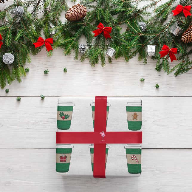Coffee Latte Expresso Cup Christmas Themed Wrapping Paper (Creator Uploaded)