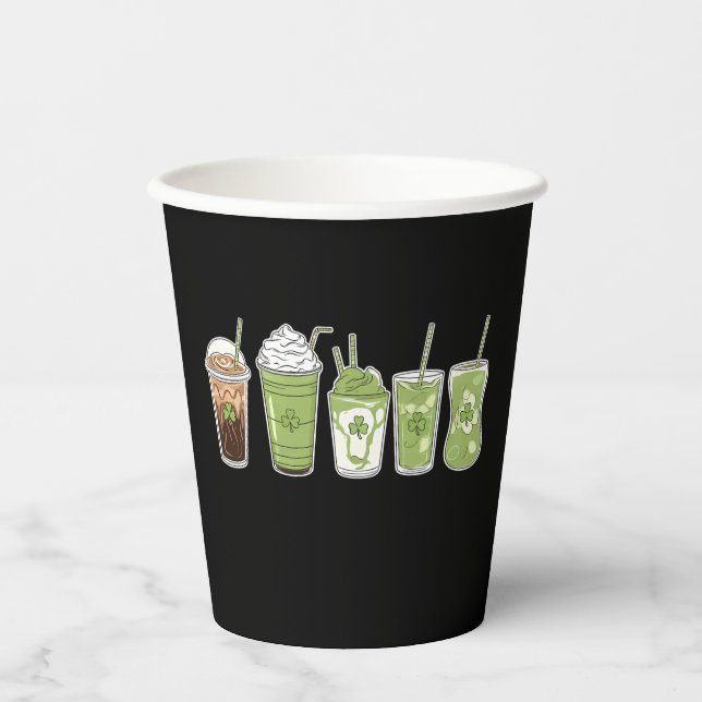 Coffee Latte Green Cute Irish St Patrick's Day Paper Cups (Front)
