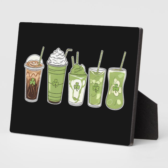 Coffee Latte Green Cute Irish St Patrick's Day Plaque (Side)