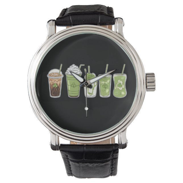 Coffee Latte Green Cute Irish St Patrick's Day Watch (Front)