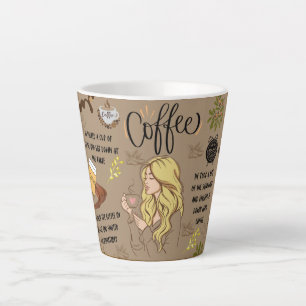 Coffee Latte Mug with Coffee Bean Pattern Design