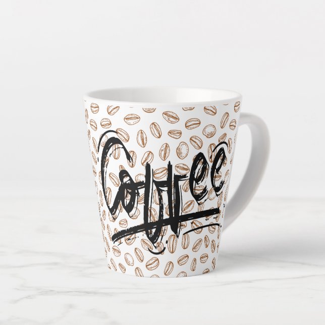 Coffee Latte Mug with Coffee Bean Pattern Design,  (Right Angle)