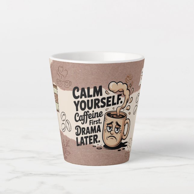 Coffee Latte Mug with Coffee Bean Pattern Design (Front)