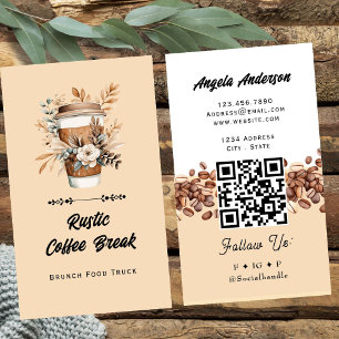 Coffee Latte Trendy QR Code and Website Business Card
