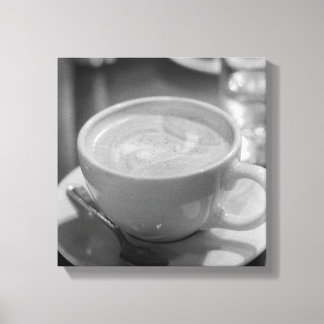 Coffee/Latte With Spoon - Black and White Photo Canvas Print