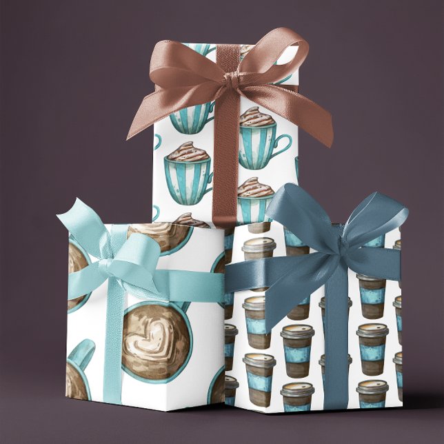 Coffee Latte Wrapping Paper Sheets  (Celebrate a special coffee lover with this fun watercolor latte wrapping paper set! )