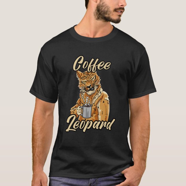 Coffee Leopard Grumpy Morning Barista Cat Cafe T-Shirt (Front)