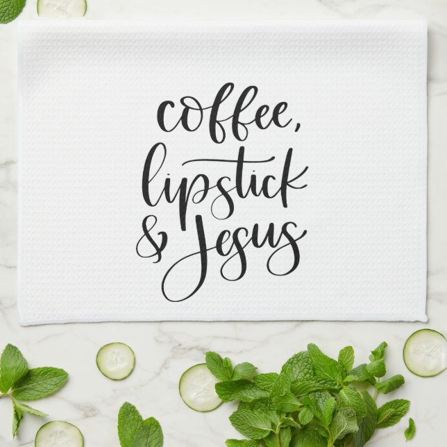 Coffee Lipstick & Jesus Cute Fun Tea Towel (Folded)