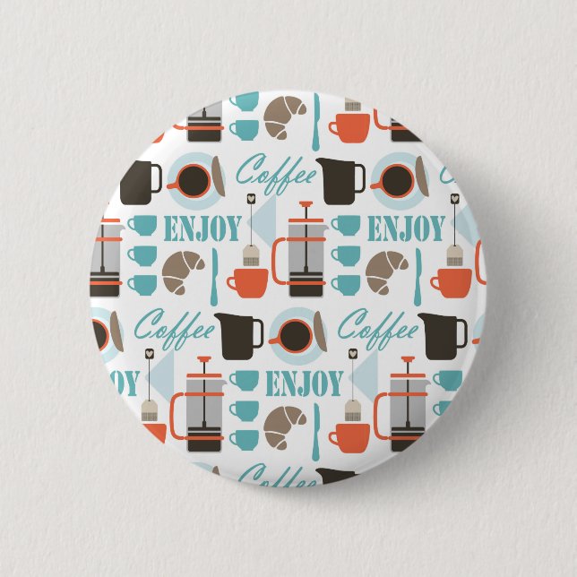 Coffee love and café pattern 6 cm round badge (Front)