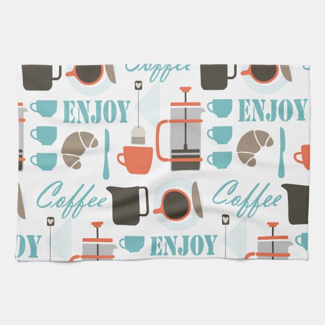 Coffee love and café pattern tea towel (Horizontal)
