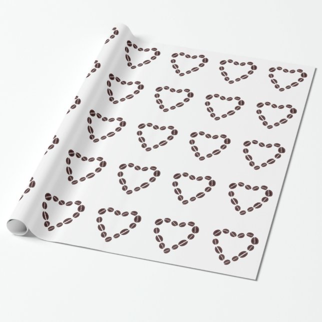Coffee Love Coffee Bean Heart Wrapping Paper (Unrolled)