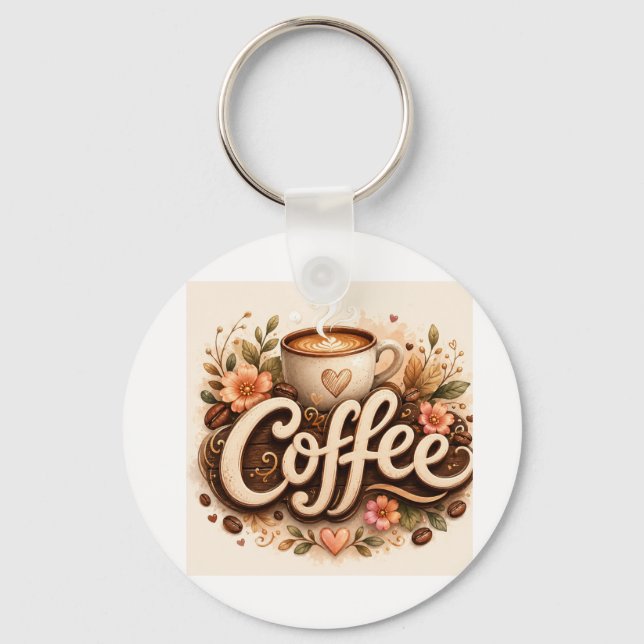 Coffee Love Floral Key Ring (Front)